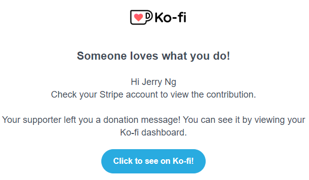Donation email from Ko-fi