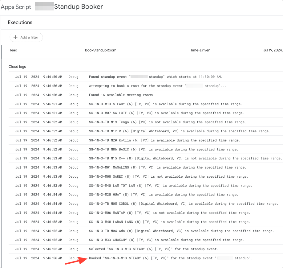 Google Apps Script execution log